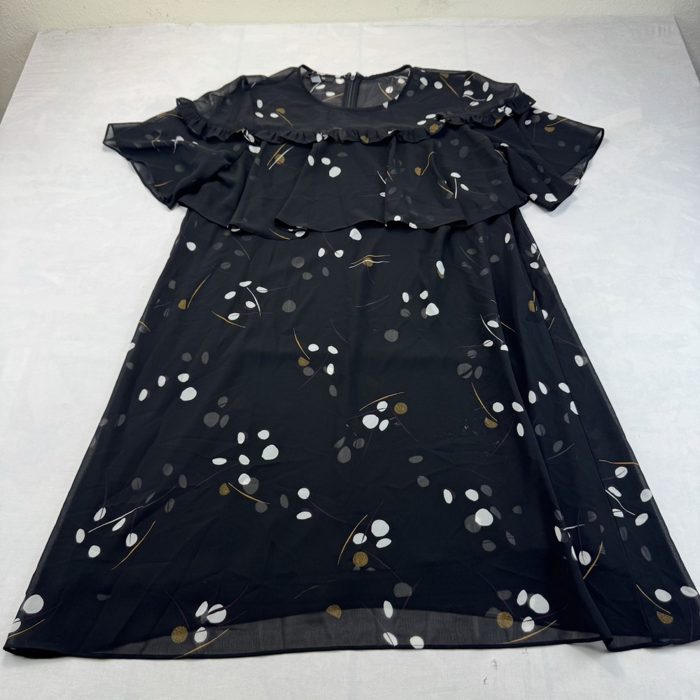 Alfani 12 Black Chiffon Overlay Ruffle Capelet Dot Print Dress